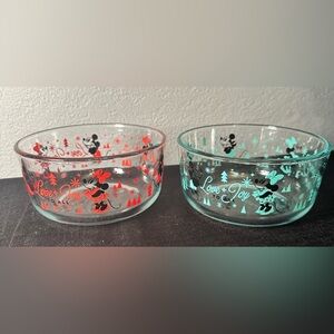 Two Mickey And Minnie Pyrex Bowls No Lids